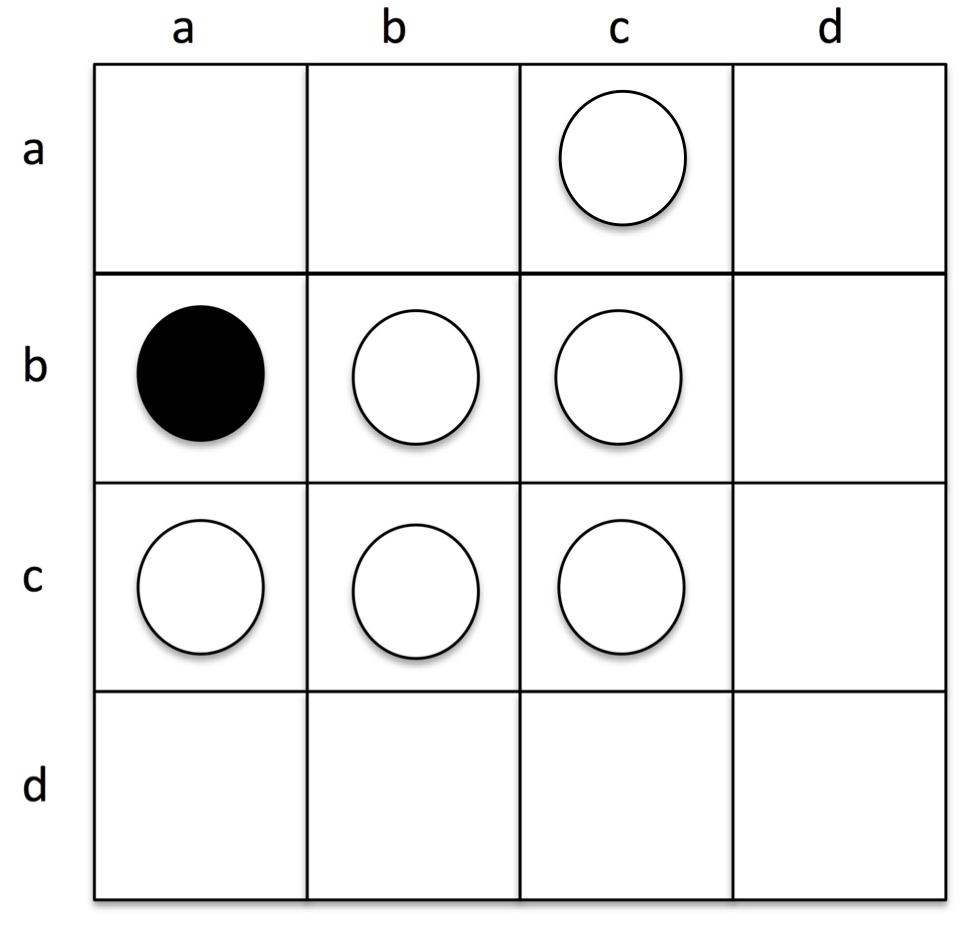 White responds to Black by playing at (a, c).
